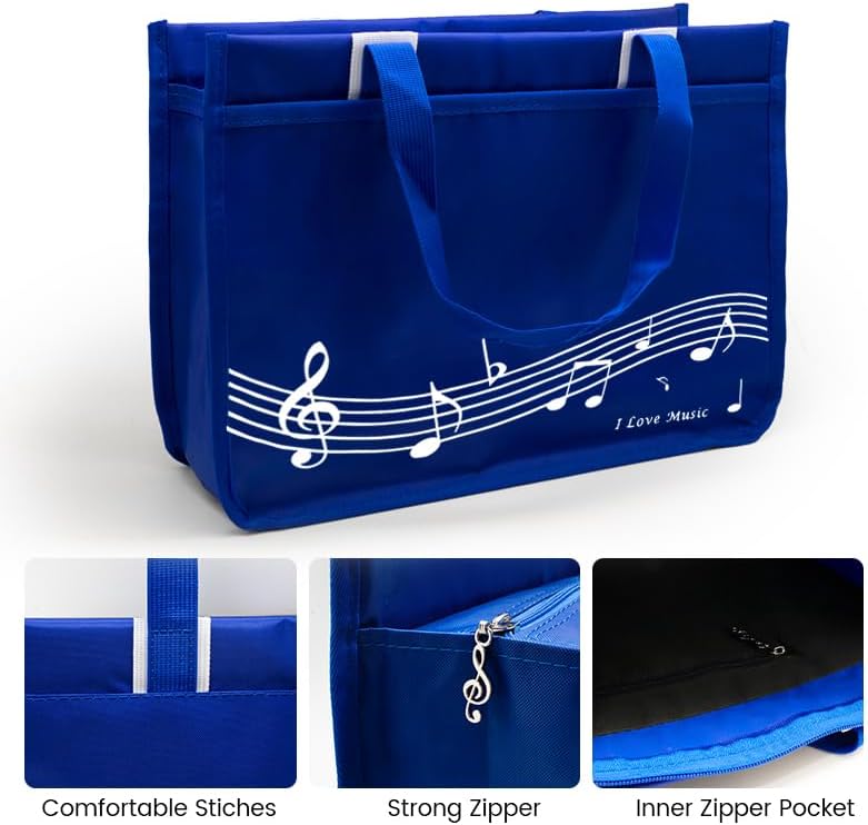 BestSounds Piano Bag, Zipper Waterproof Music Book Tote Bag Piano Accessories for Students Kids, Women, Gifts for Musicians (Dark Blue Music) - Image 2